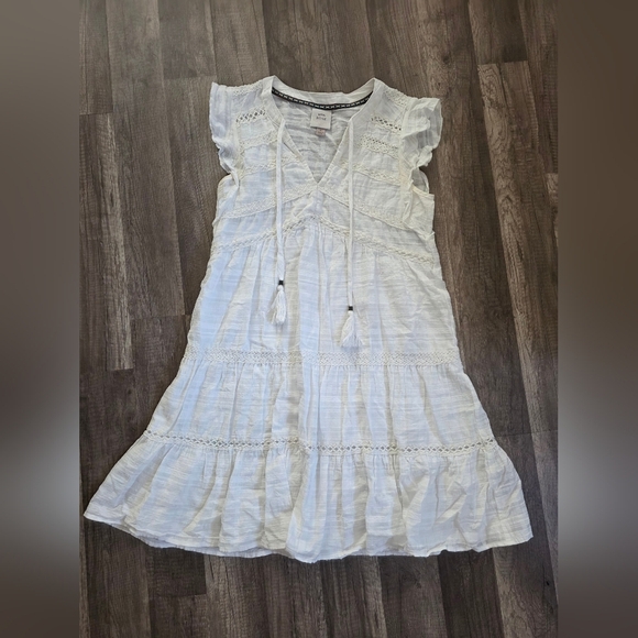 Knox Rose White Boho Cotton Dress Flutter Eyelet Cutouts Festival Beach Y2k M - Picture 3 of 11